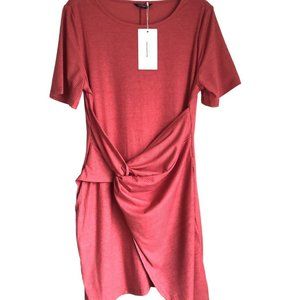 Coral Waist-Knot Faux Wrap Short Sleeve Summer Dress NWT Womens sz 10 BloomChic